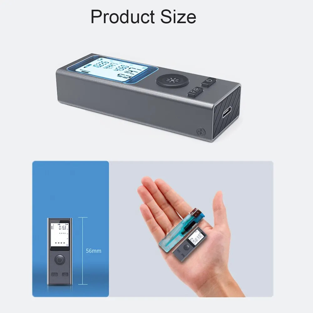 Mini Digital Laser Rangefinder, fita métrica, Régua Laser, Carga USB, Liga de alumínio, Fuselagem de medição, 30m, 50m