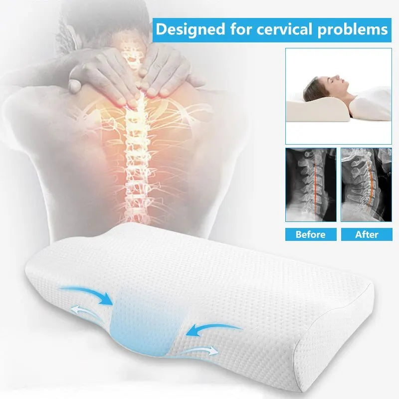 Almofada de espuma ortopédica para proteção do pescoço, rebote lento, travesseiro em forma de borboleta para a saúde cervical