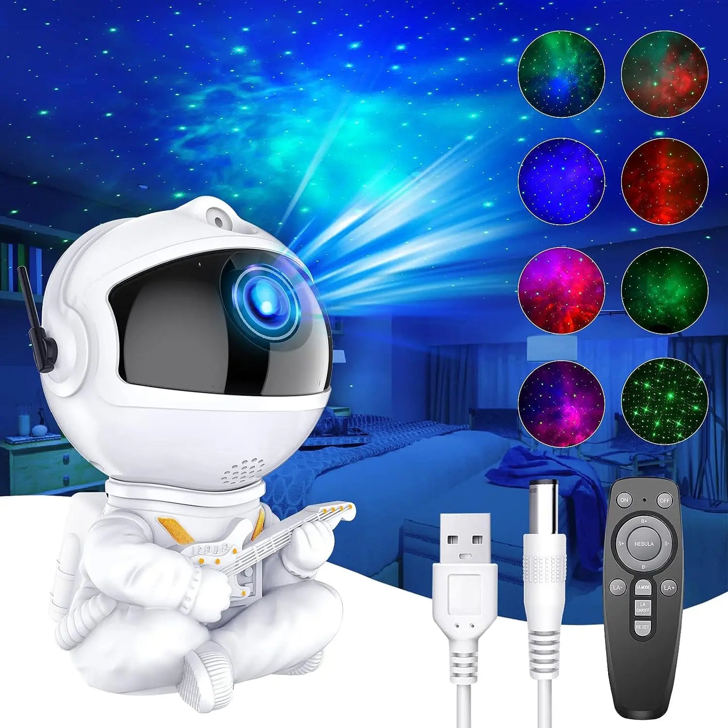 Projetor Astronauta para Quarto, Star Night Lamp, Projetor USB Starry Sky, Nebula Galaxy Light, Decoração do quarto