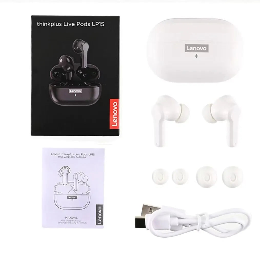 Lenovo-LP1S Redução de Ruído Earbuds com Microfone, Fones De Ouvido Sem Fio, Fones De Ouvido Impermeável, Esporte Headsets, TWS, Bluetooth 5.0, Original