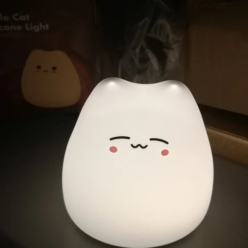 Cat 7-Color Changing Night Lamp para Crianças, Mini, Toque, Proteção para os Olhos, Quarto, Cabeceira, Luz, Presente, Popular, Bebê