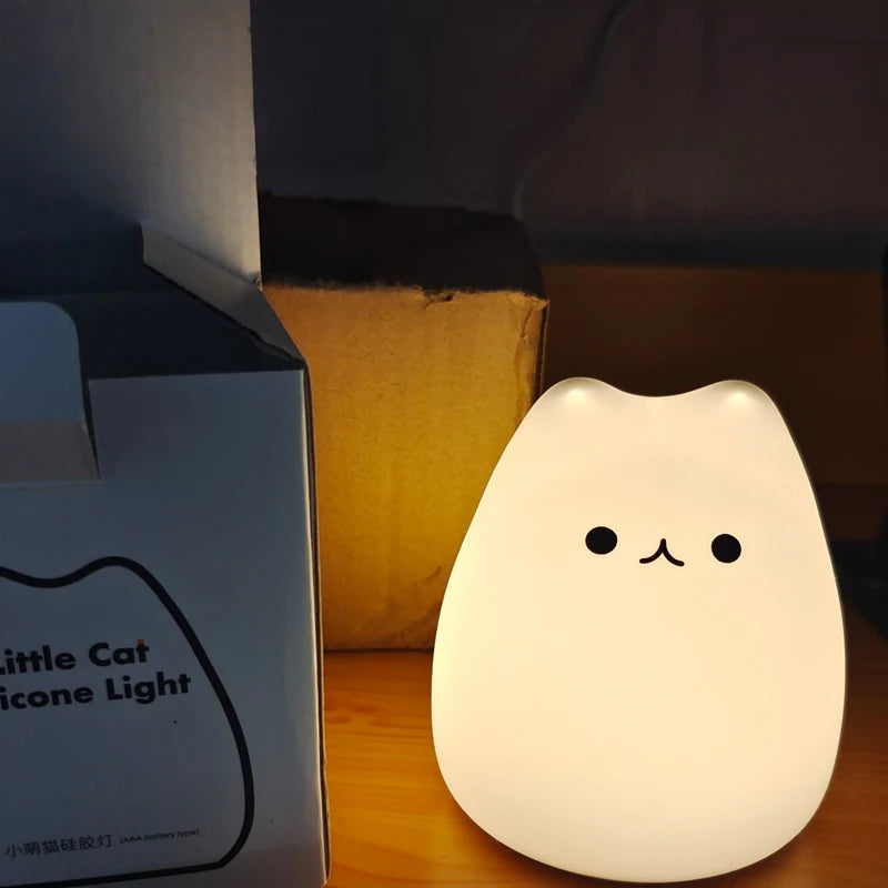 Cat 7-Color Changing Night Lamp para Crianças, Mini, Toque, Proteção para os Olhos, Quarto, Cabeceira, Luz, Presente, Popular, Bebê