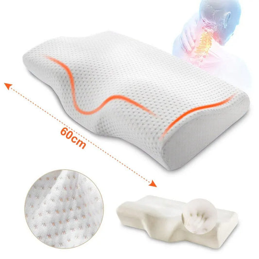 Almofada de espuma ortopédica para proteção do pescoço, rebote lento, travesseiro em forma de borboleta para a saúde cervical