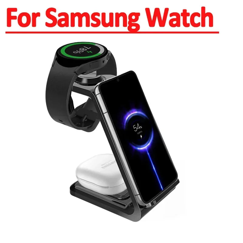 Suporte do carregador sem fio para iPhone, Estação de carregamento rápido, 3 em 1, 15, 14, 13, 12, Samsung Galaxy Watch, 7, 6, Apple Watch, Airpods Pro, 30W