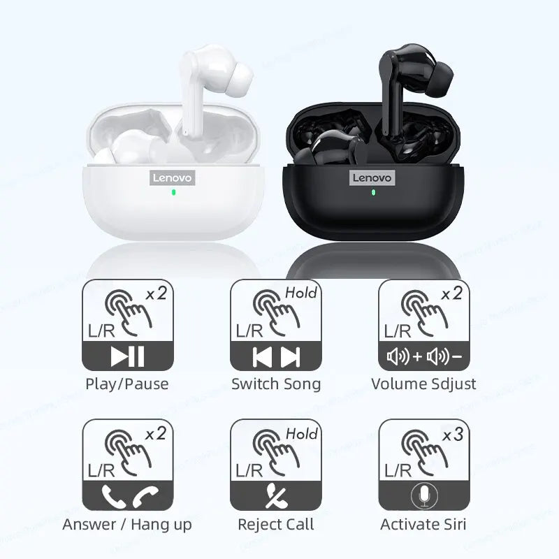 Lenovo-LP1S Redução de Ruído Earbuds com Microfone, Fones De Ouvido Sem Fio, Fones De Ouvido Impermeável, Esporte Headsets, TWS, Bluetooth 5.0, Original