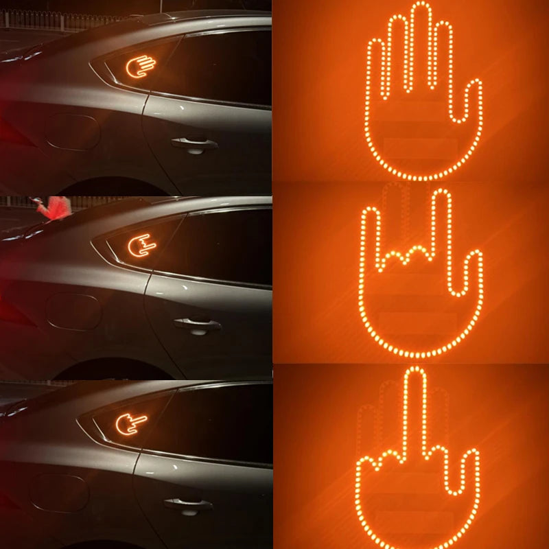 Funny Car Finger Light with Remote, Road Rage Signs Middle Finger Gesture Light，Auto Amber Middle Finger Warning Brake Light