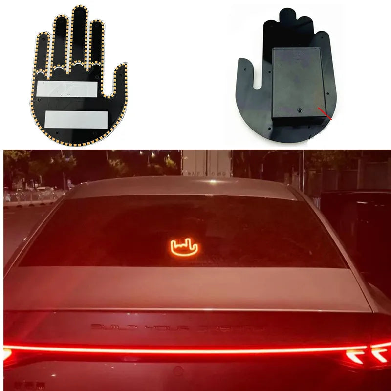 Funny Car Finger Light with Remote, Road Rage Signs Middle Finger Gesture Light，Auto Amber Middle Finger Warning Brake Light